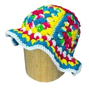 Handcrafted Crochet Bucket Hat Granny Square Acrylic Yarn Handmade Knit